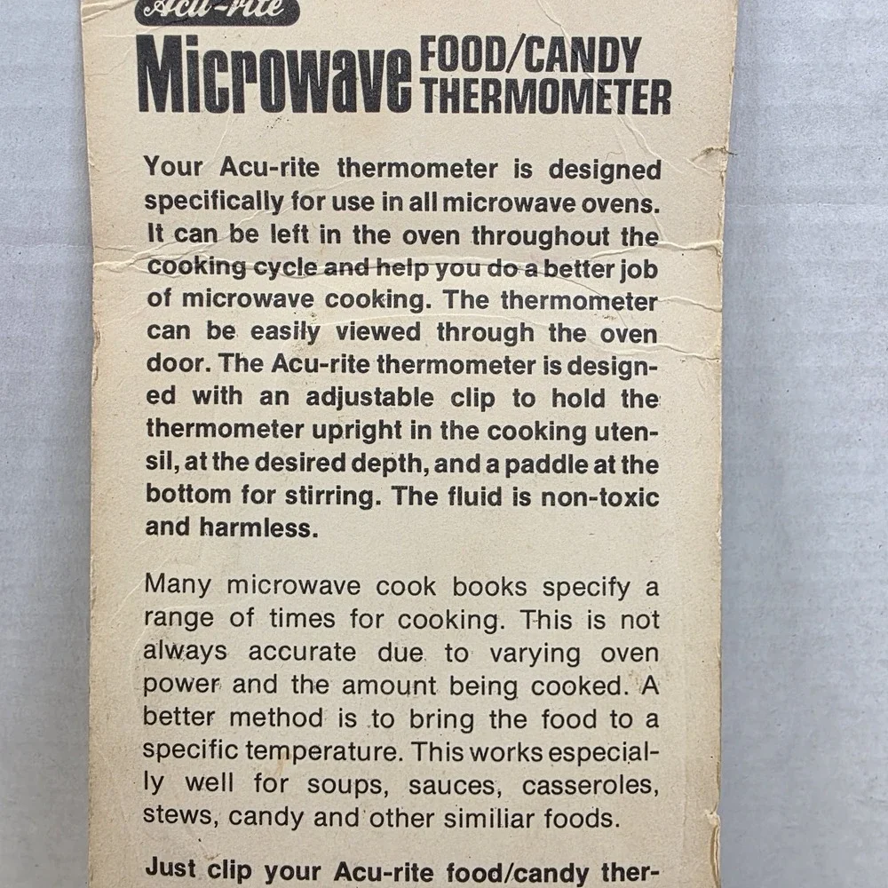 Vintage Acu-Rite Microwave Food and Candy thermometer -NEW-